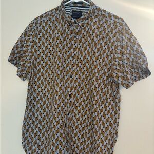 Denim & Flower Brown and Blue Patterned Men's Shirt